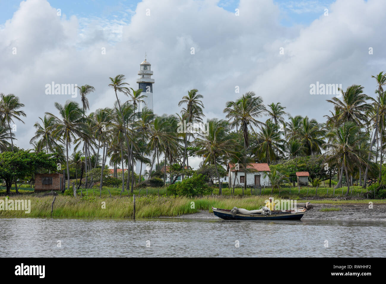 Mandacaru, Brasilien - 14. Januar 2019: Der Leuchtturm von Preguicas an Mandacaru auf Brasil Stockfoto