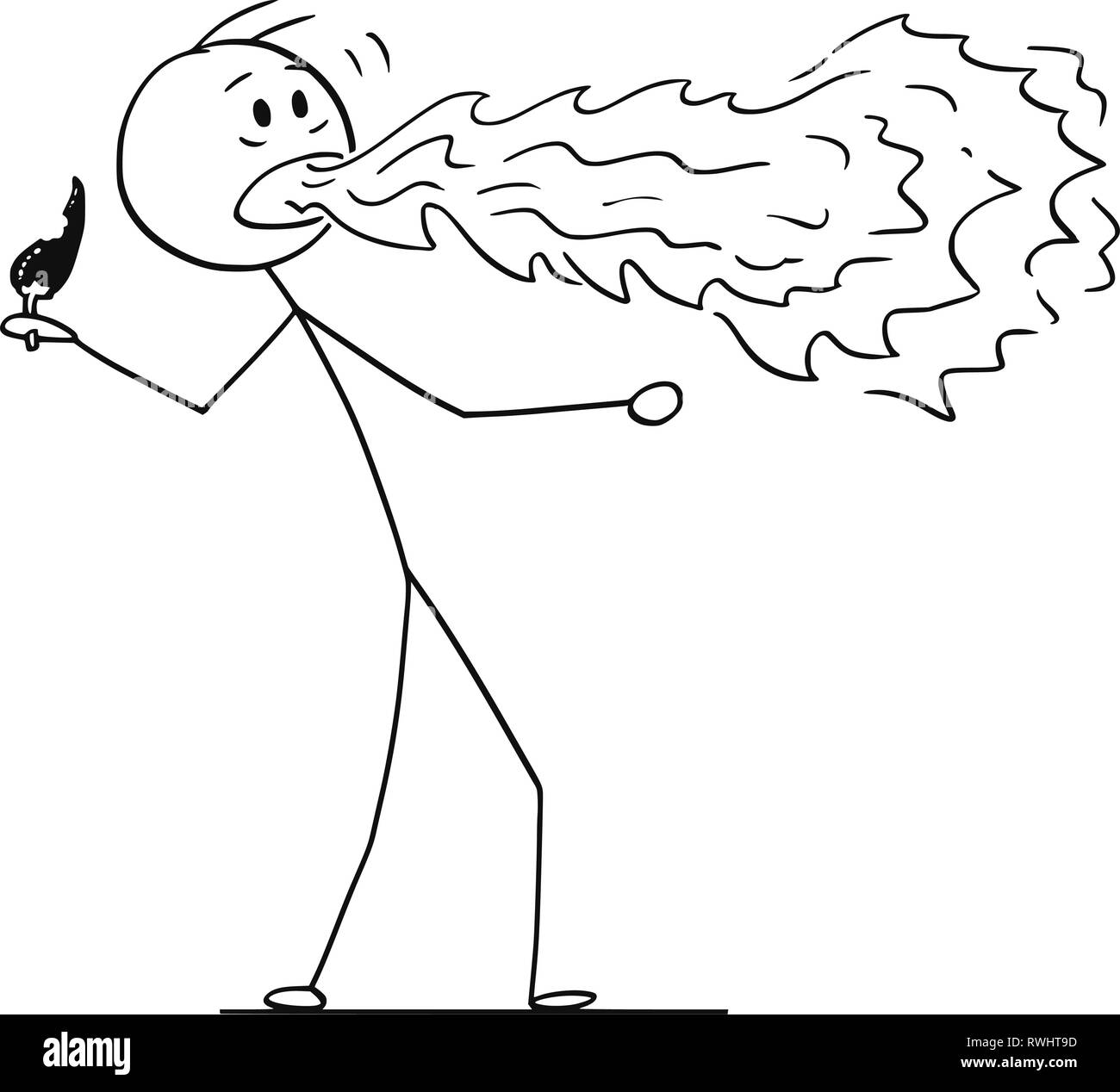 Cartoon von Mann mit Feuer aus seinem Munde beim Essen Hot Chili Pfeffer Stock Vektor