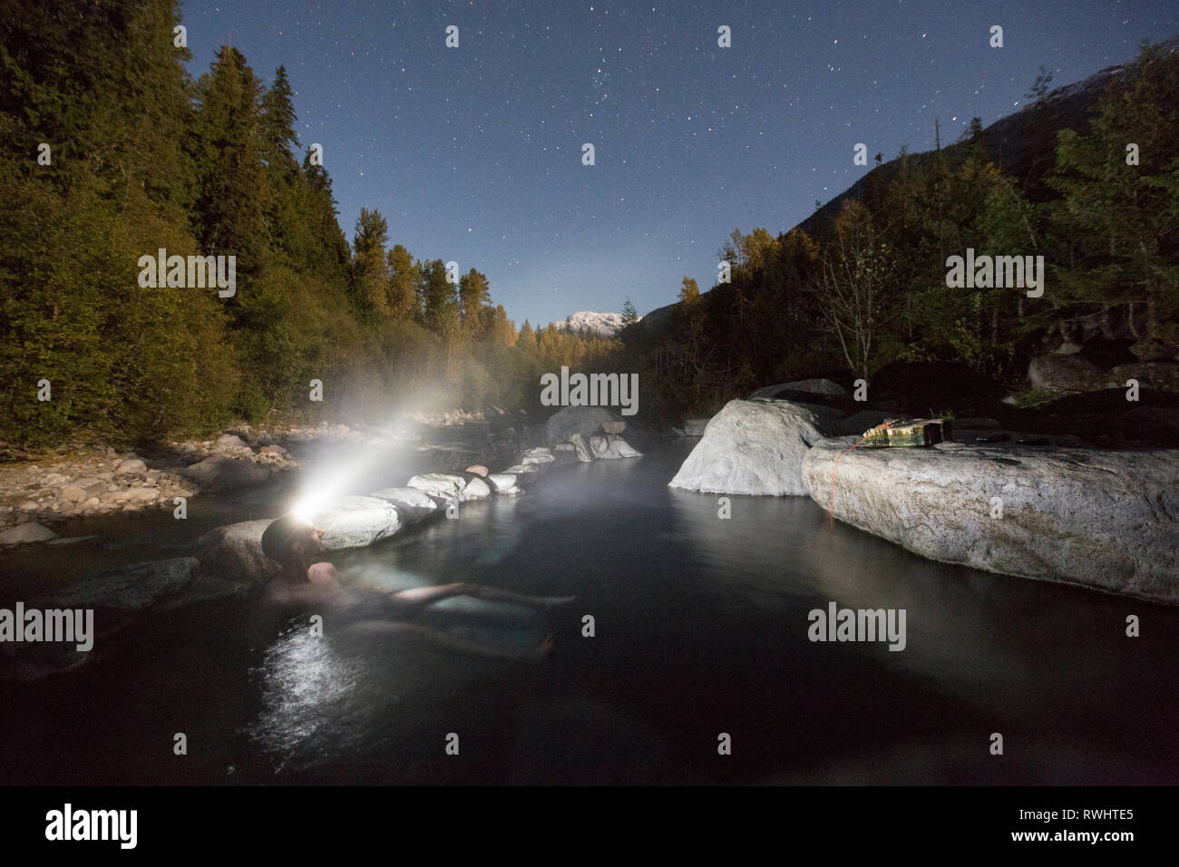 Magere Creek Hot Springs, in der Nähe von Pemberton, British Columbia, Kanada Stockfoto