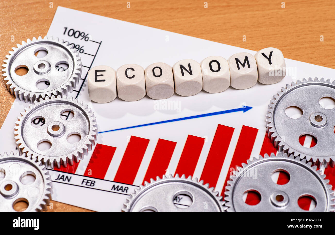 Diagramm mit Getrieben und der Begriff Wirtschaft Stockfoto