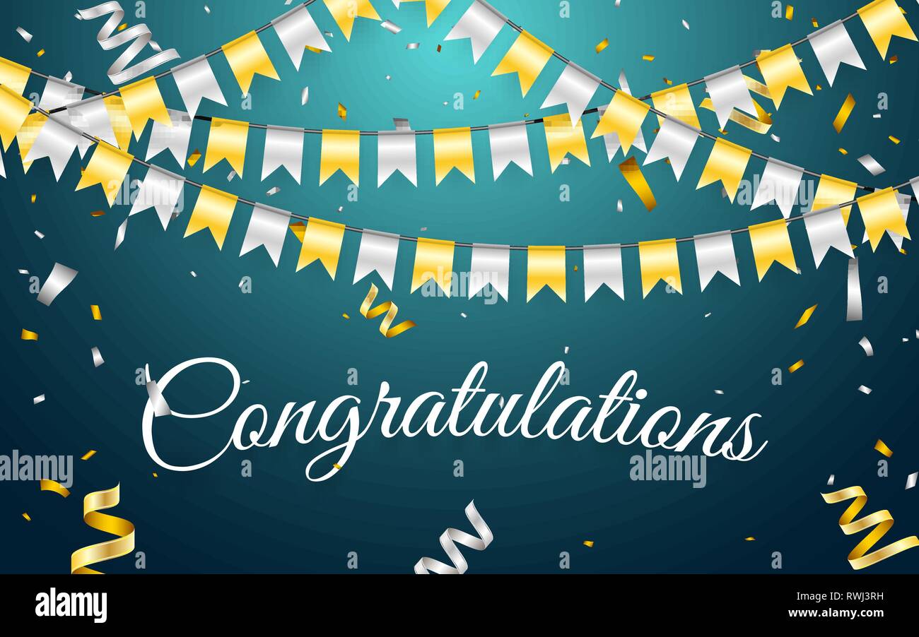 Girlande Flagge und Konfetti in der Partei- und Genuss-Konzept. Feier Hintergrund Vorlage. Vector Illustration. Stock Vektor