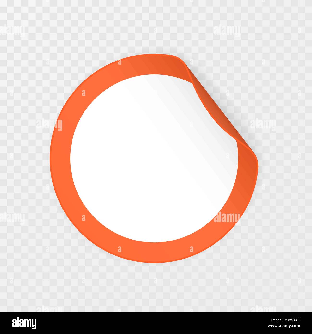 Leere runde Aufkleber mit gebogenen Ecken auf transparentem Hintergrund, realistisch mockup. Vector Illustration. Stock Vektor