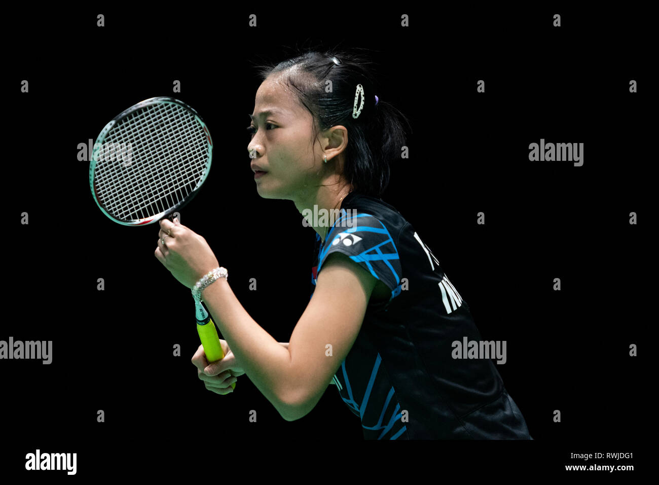 Birmingham, Großbritannien. 6. März, 2019. All England Open Badminton Championships: BIRMINGHAM, ENGLAND - März 6: WOMAN'S Ingles, FITRIANI Fitrian in Aktion an der Yonex All England Open Badminton Championships im Arena Birmingham am 6. März, 2019 Birmingham, England Credit: PATRICK ANTHONISZ/Alamy leben Nachrichten Stockfoto