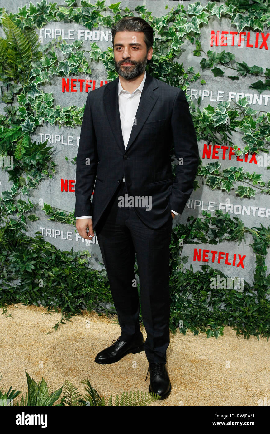 Madrid, Spanien. 06 Mär, 2019. Oscar Isaac an der 'Triple Frontier' Premiere bei Callao Kino am 6. März 2019 in Madrid, Spanien. Credit: Jimmy Olsen/Medien Punch *** Keine Spanien***/Alamy leben Nachrichten Stockfoto