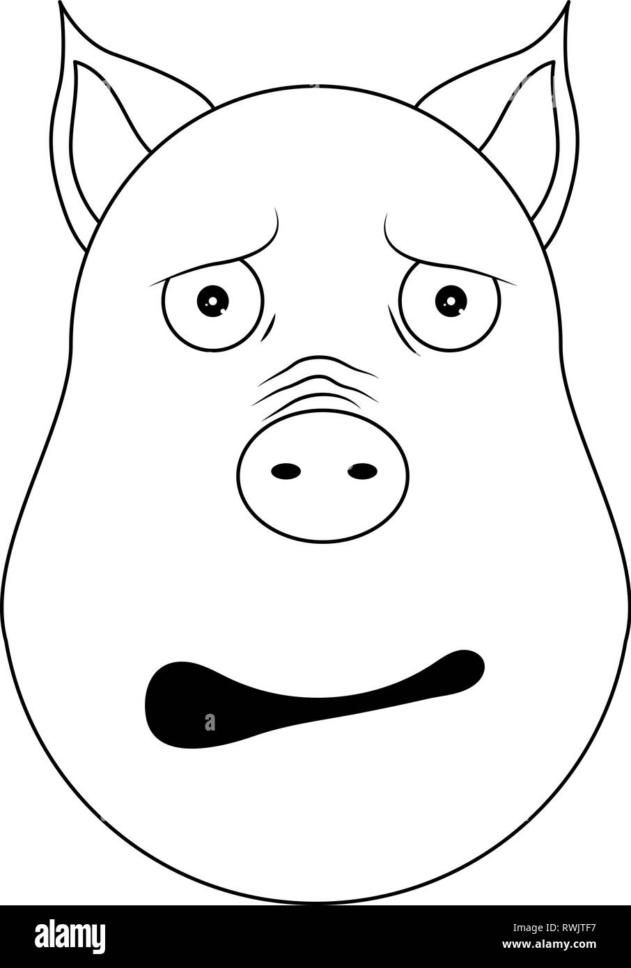 Leiter der Angst Schwein im Umriss Stil. Kawaii Tier. Stock Vektor