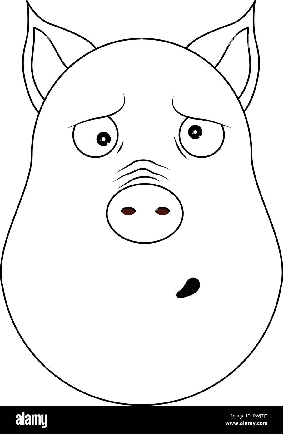 Leiter der clueless Schwein im Umriss Stil. Kawaii Tier. Stock Vektor