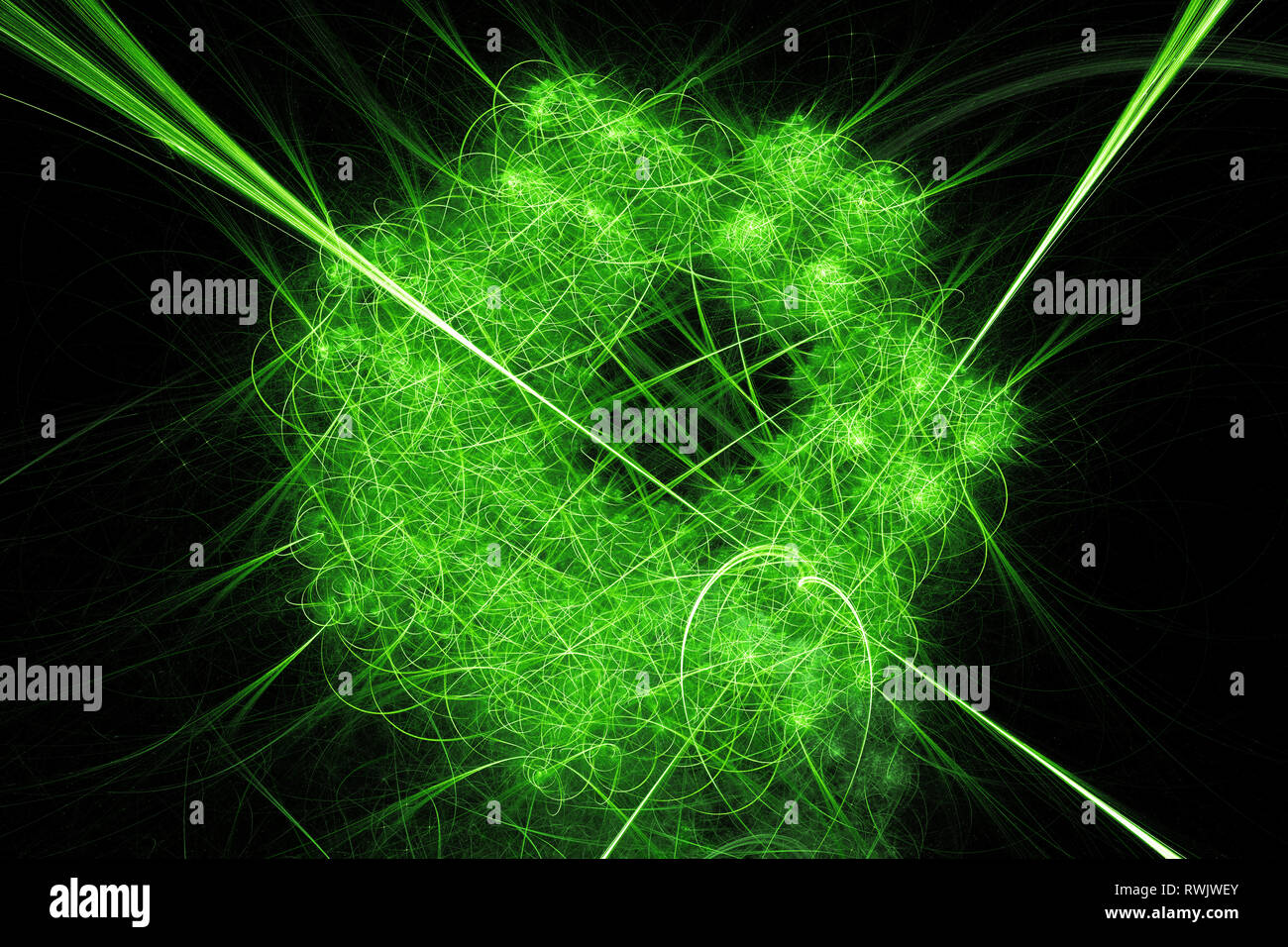 Grün leuchtende abstrakte arc Netzwerk, Computer-generierte Zusammenfassung Hintergrund, 3D-Rendering Stockfoto