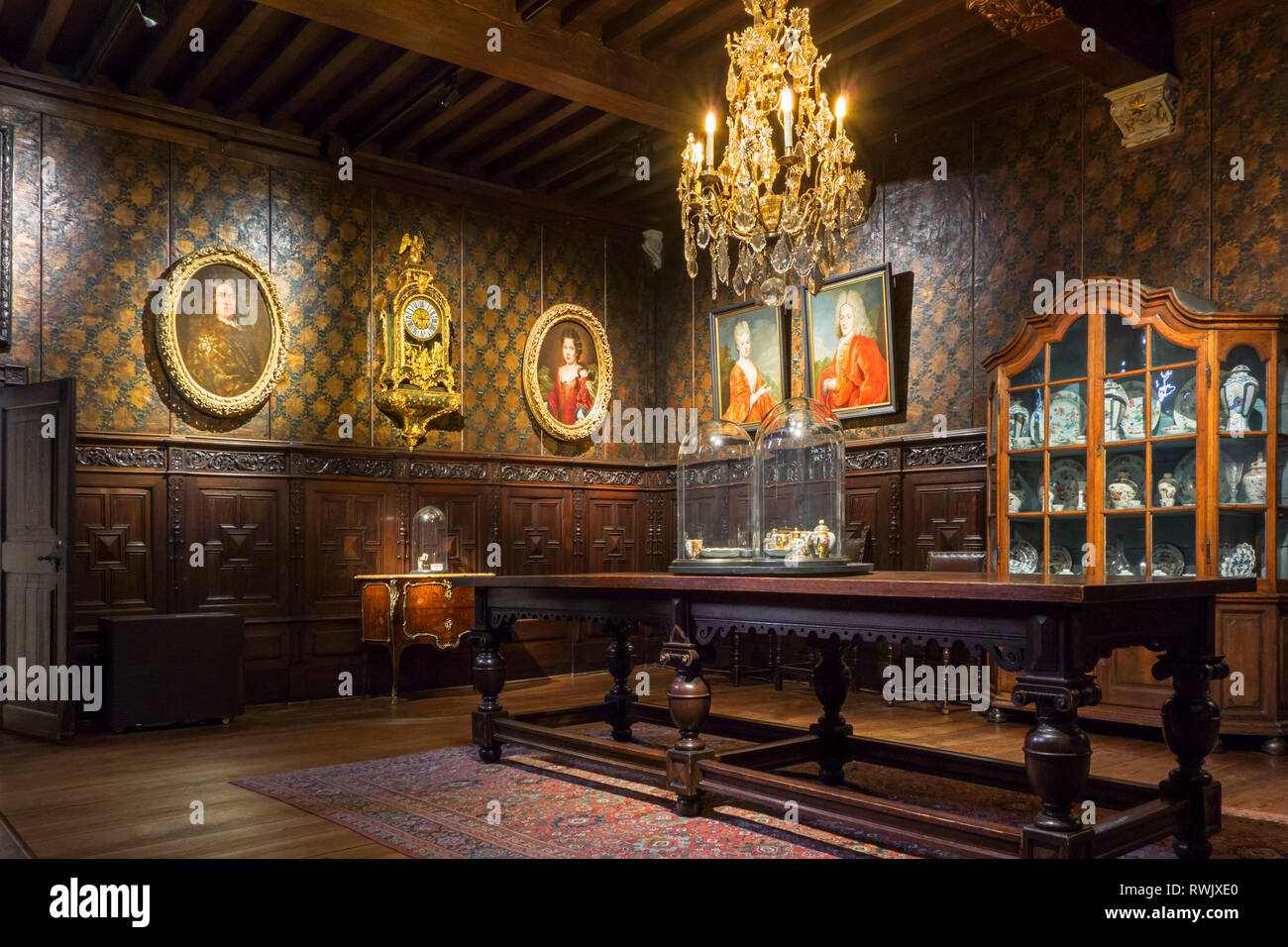 18. jahrhundert Wohnzimmer/Salon in das Plantin-Moretus-Museum/Plantin-Moretusmuseum über 16. Jahrhundert Drucker, Antwerpen, Belgien Stockfoto