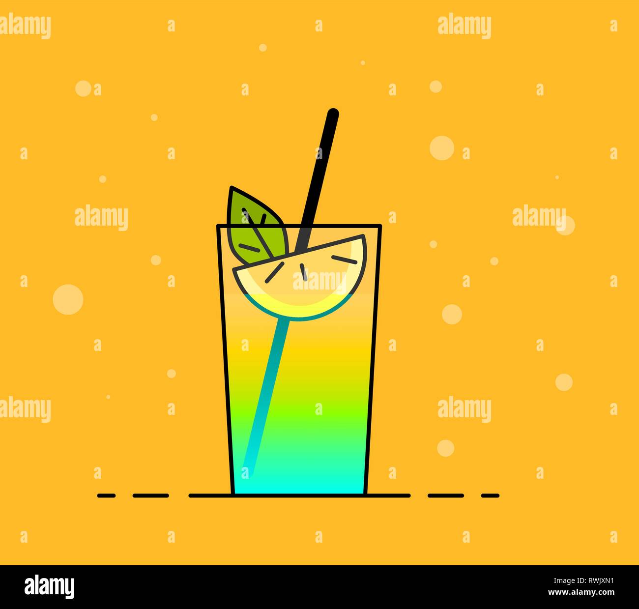 Schütteln Sie das Symbol. Flache Vektor-illustration Cocktail mit Zitrone und Minze. Trinken Symbol. Stock Vektor