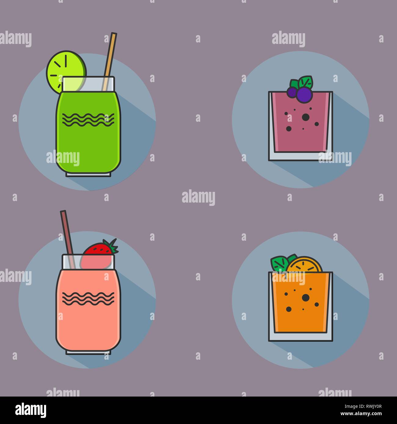 Alkohol Getränke und Cocktails Symbol im flachen Design Style set Stock Vektor