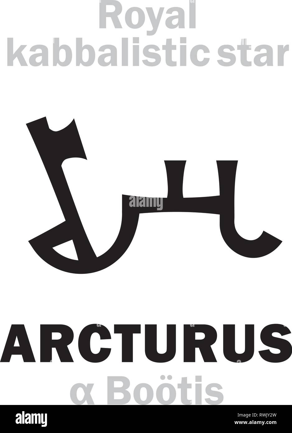 Astrologie Alphabet: ARCTURUS (α Bootis), "kustos Ursae" (die Hüterin der Bär), arab.: Alchameth. Hieroglyphischen Zeichen, Mittelalterliche kabbalistisches Symbol. Stock Vektor