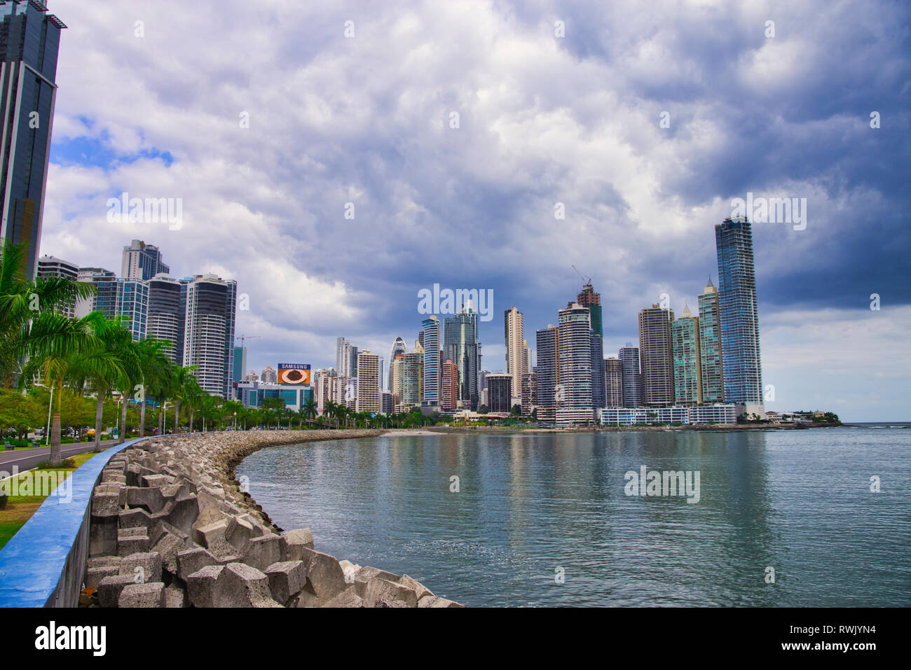 Punta Paitilla, Panama City Panama Wolkenkratzer city scape Panorama Stockfoto