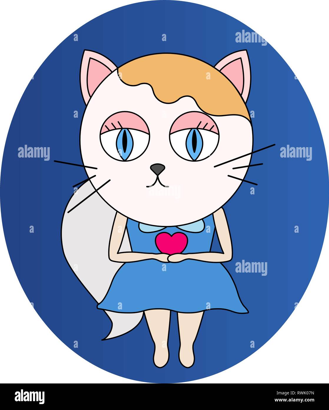 Vector Illustration für Valentines Tag. Valentines Tag Kitty mit Herz. Stock Vektor