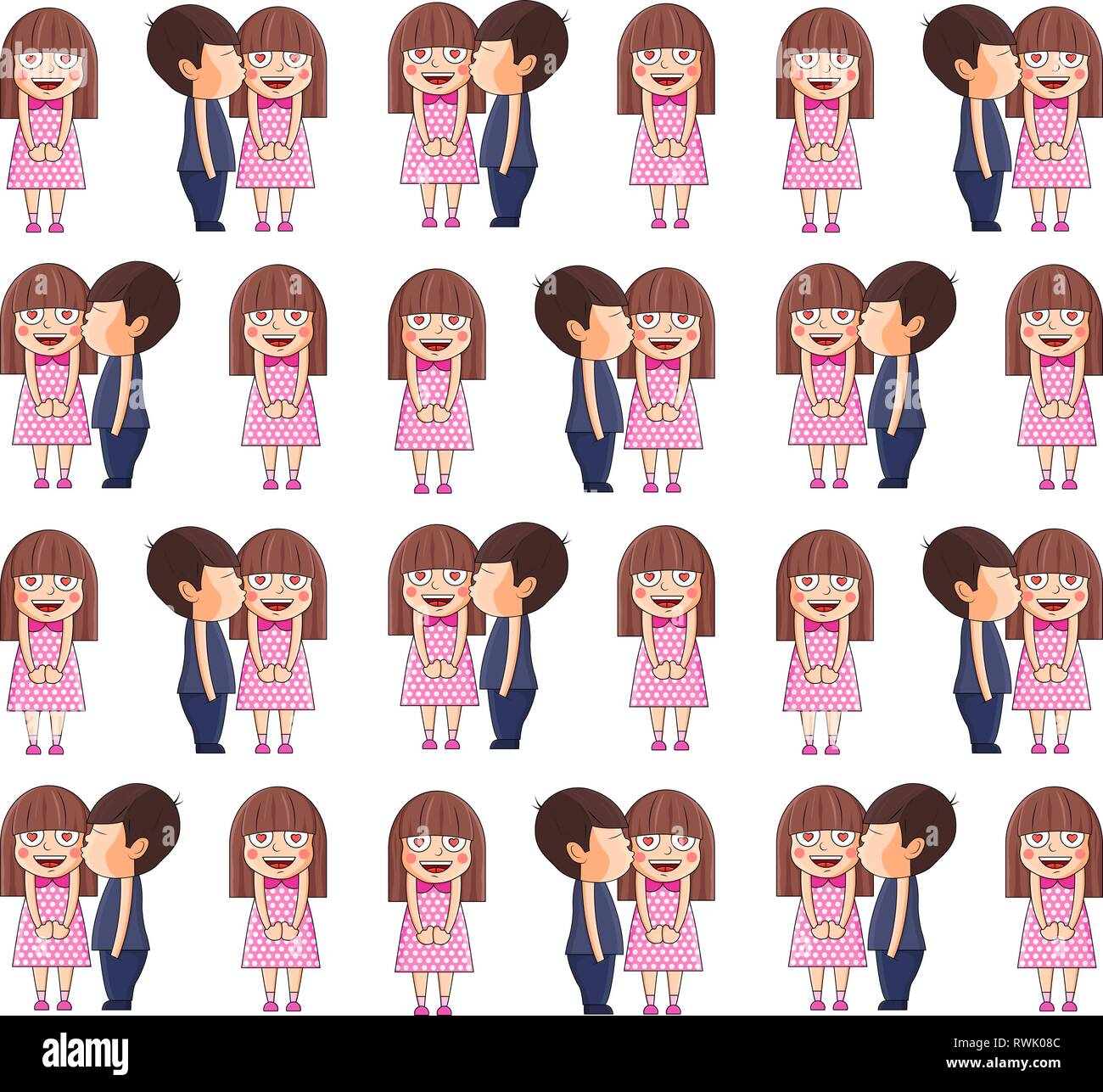 Valentine Muster süsse kleine Mädchen in der Liebe. Romantische Vector Illustration. Vector Illustration in einem Cartoon Stil. Stock Vektor