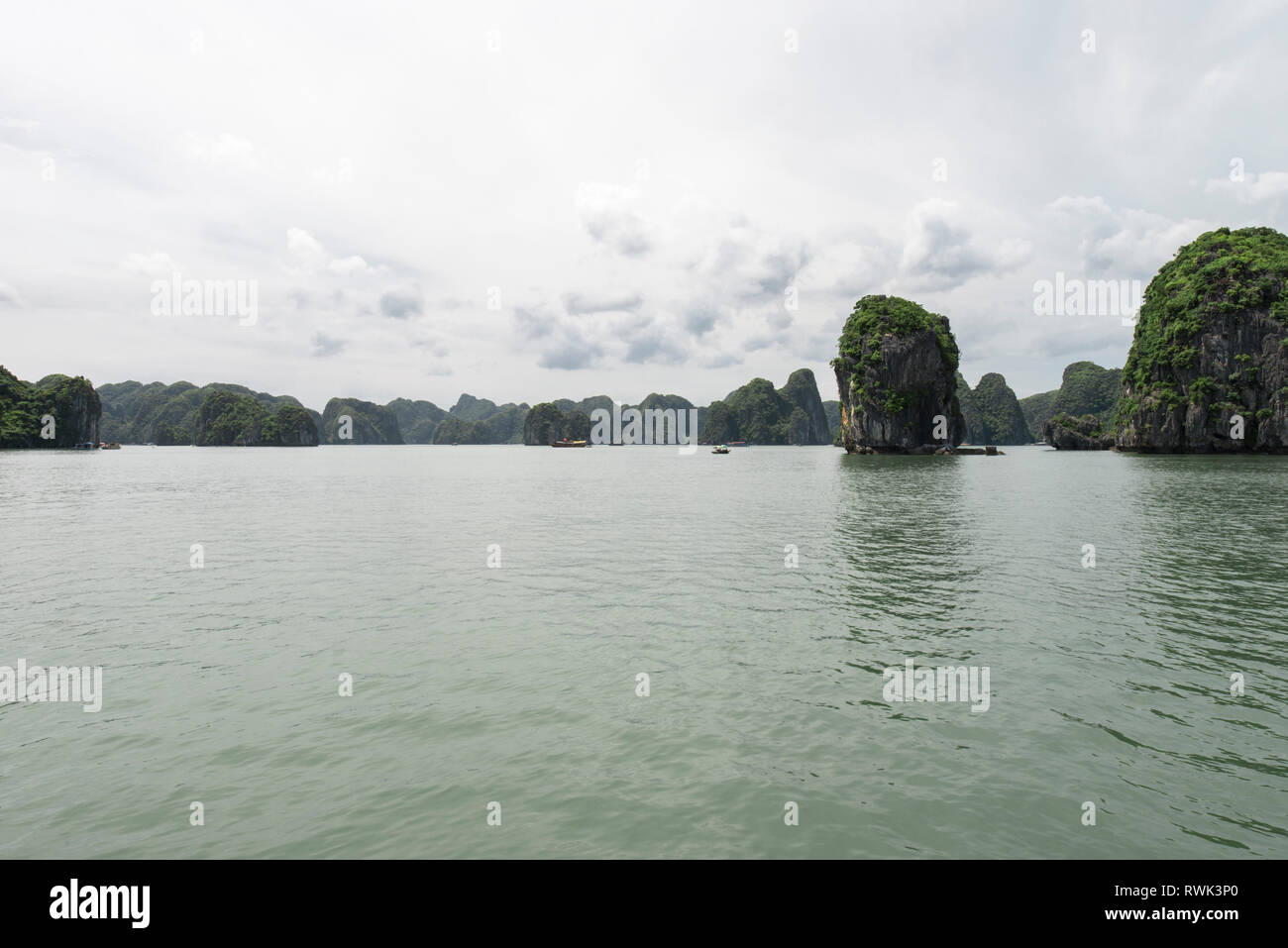 Halong Bucht Karst Landschaftsformen im Meer, UNESCO-Weltkulturerbe Reisen in Vietnam Stockfoto