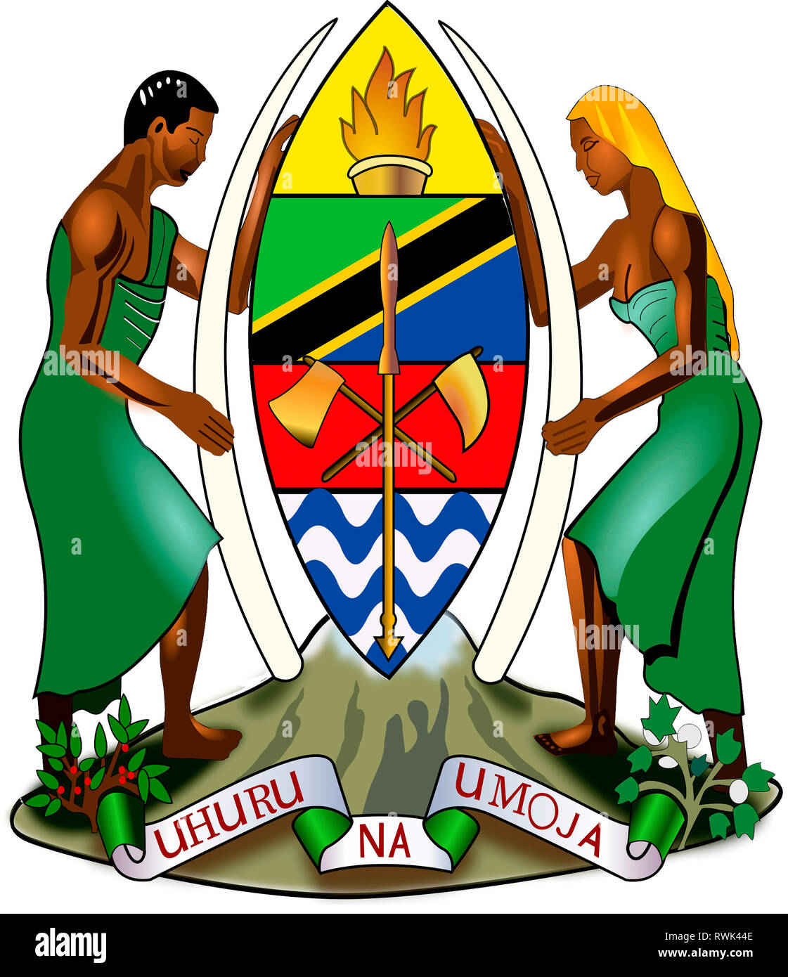 Nationale Wappen der Vereinigten Republik Tansania. Stockfoto