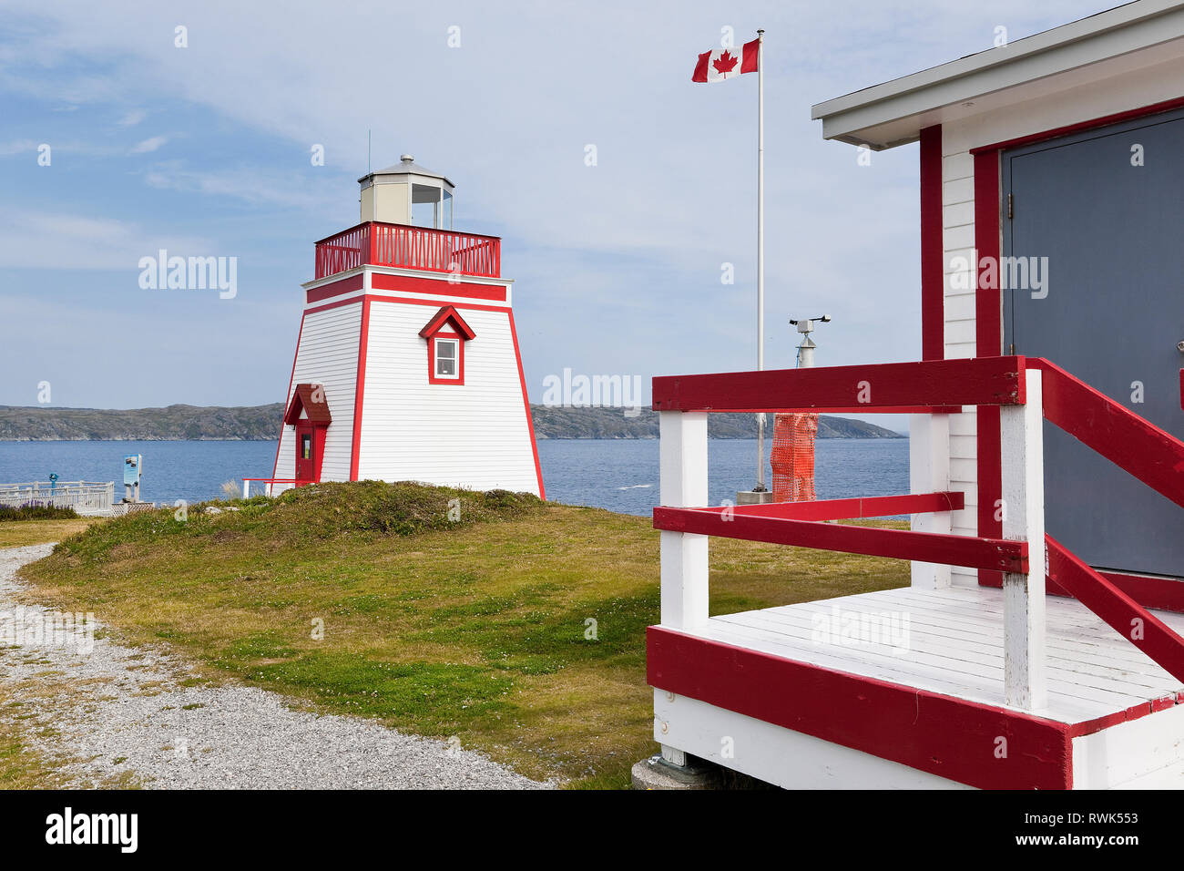 Leuchtturm am Angeln Punkt in St. Anthony, Neufundland, Kanada Stockfoto