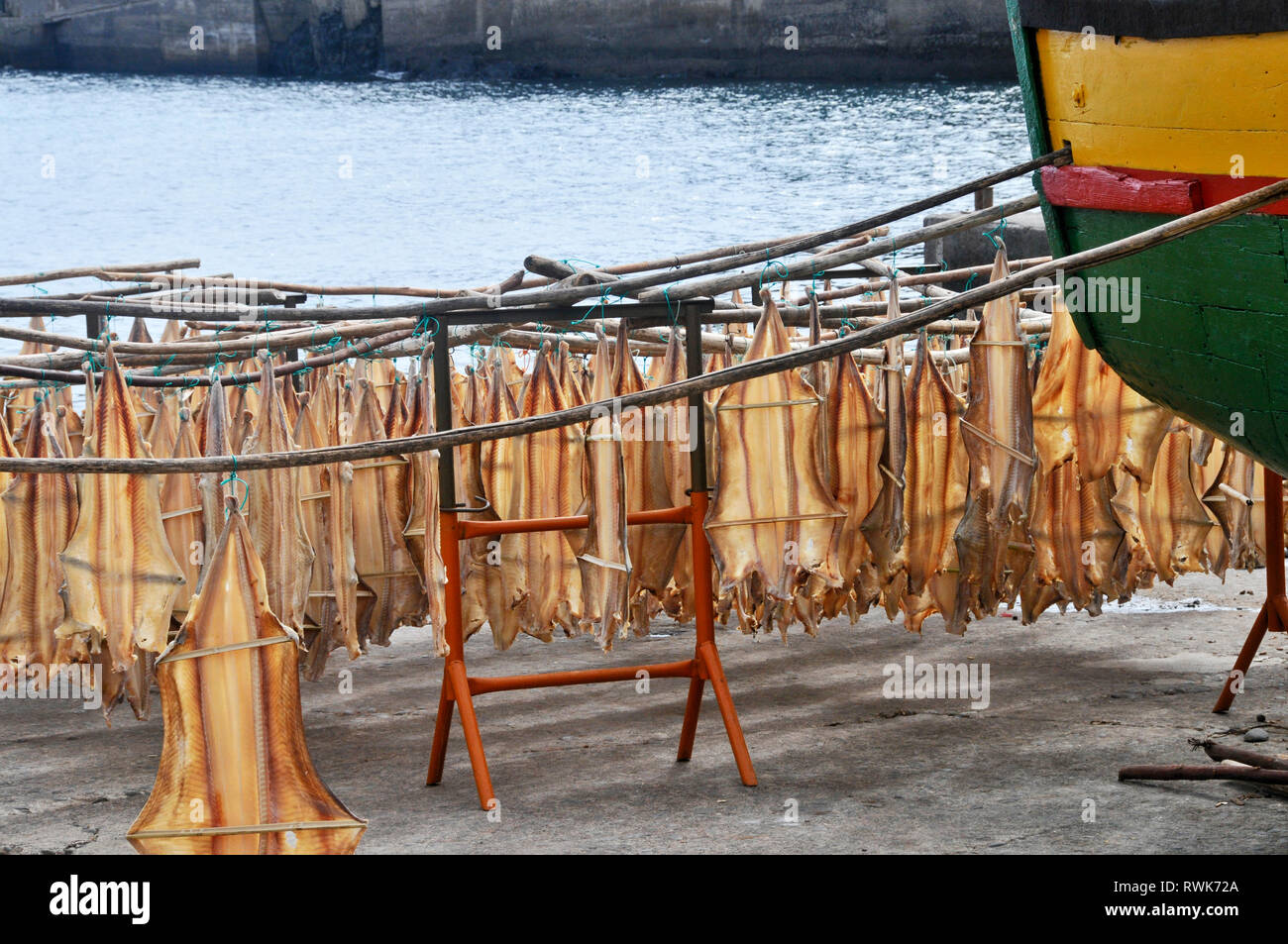 Um Madeira - Trocknung von Fisch bei Camara de Lobos Stockfoto