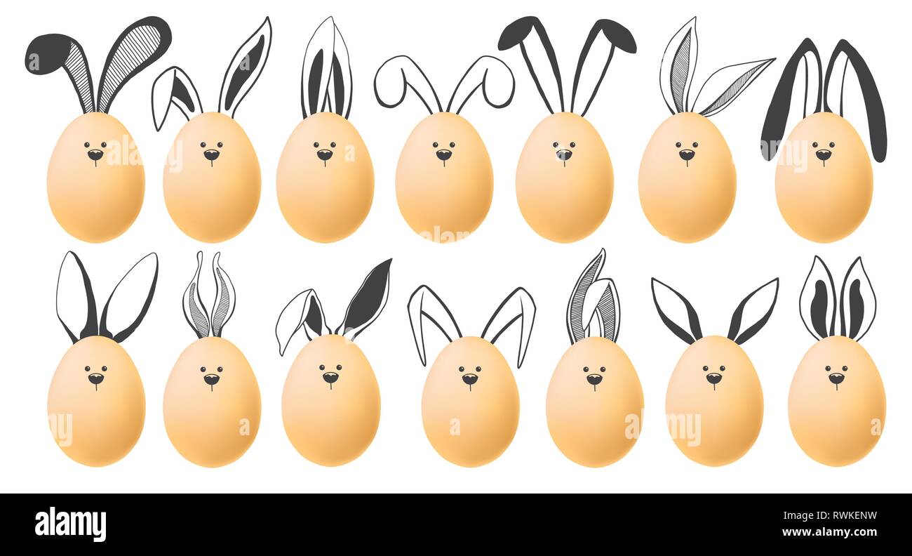 Festlegen von realistischen Eier mit Hand gezeichnete Elemente. Frohe Ostern. Vector Illustration Stock Vektor