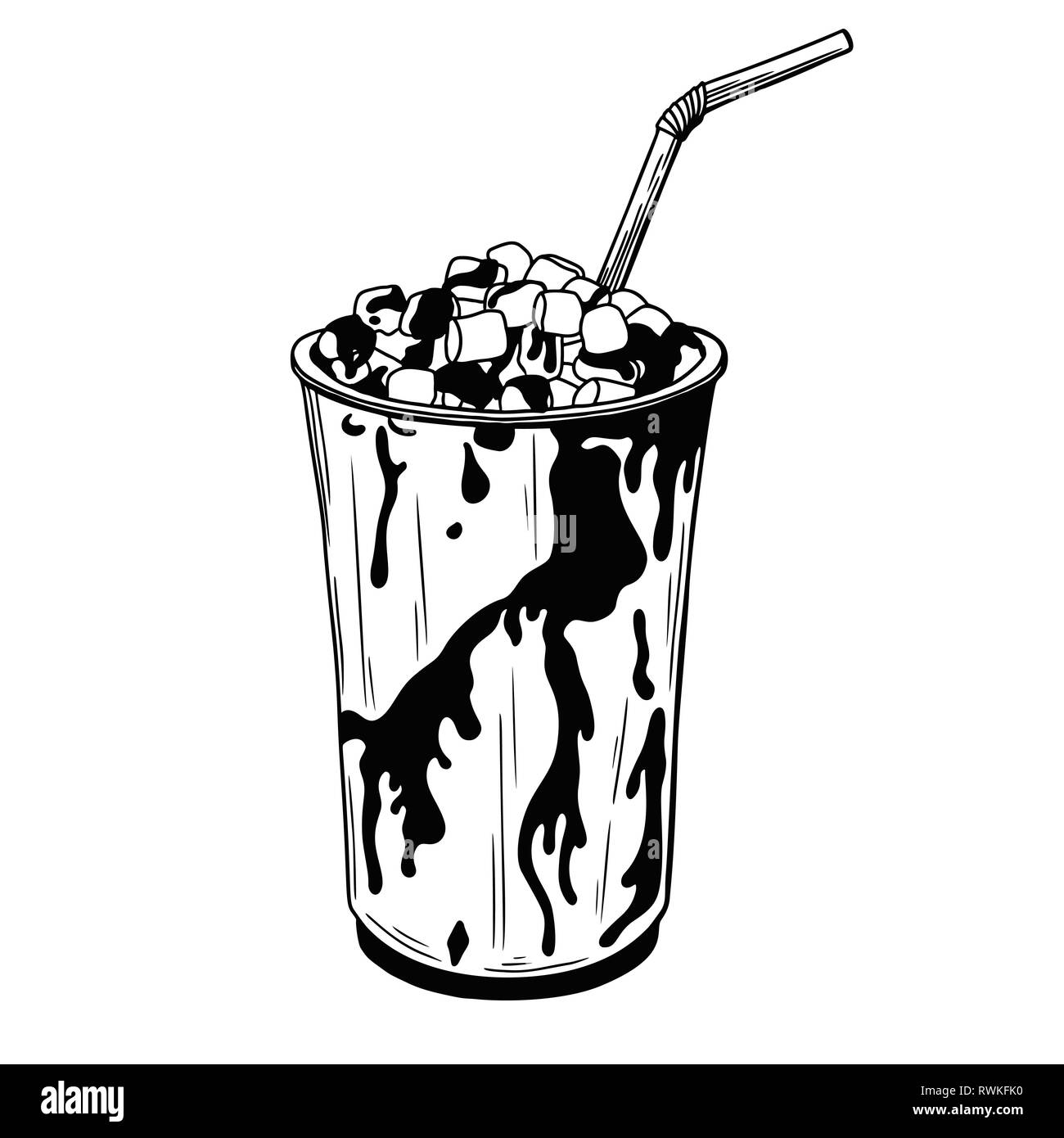 Heiße Schokolade oder Kakao trinken in einer Schale. Vector Illustration in Skizze Stil Stock Vektor