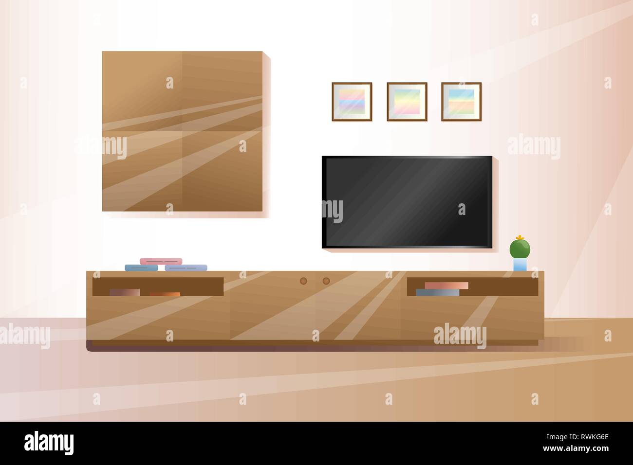 Möbel unter dem TV. Möbel in einem flachen Stil. Innenraum Vector Illustration Stock Vektor
