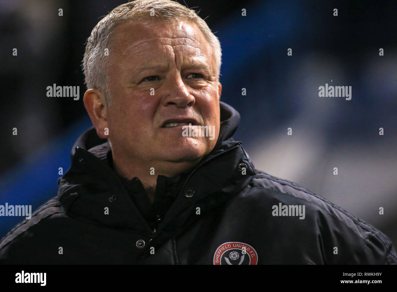 4. März 2019, Hillsborough, Sheffield, England; Sky Bet Meisterschaft, Stahl Derby Sheffield Mittwoch v Sheffield United: Chris Wilder Manager von Sheffield United Credit: Craig Milner/News Bilder der Englischen Football League Bilder unterliegen DataCo Lizenz Stockfoto