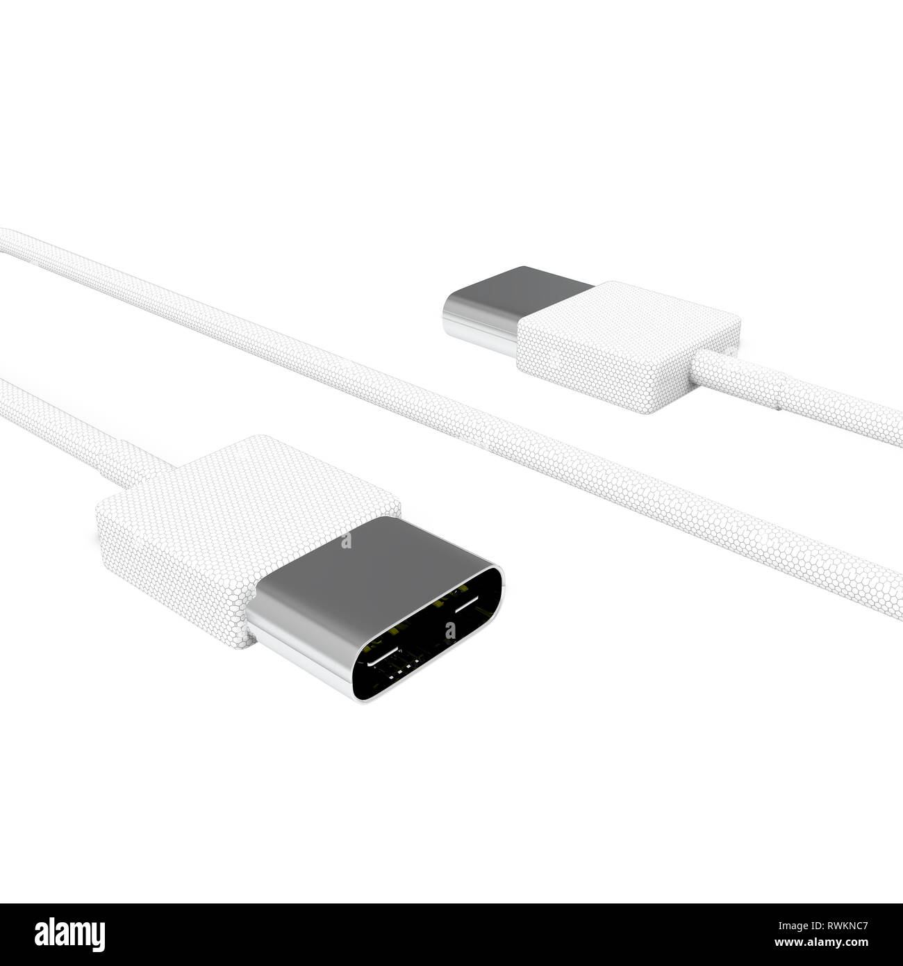 Die 3D-Wiedergabe von USB 4 Kabel auf weißem Hintergrund Stockfoto