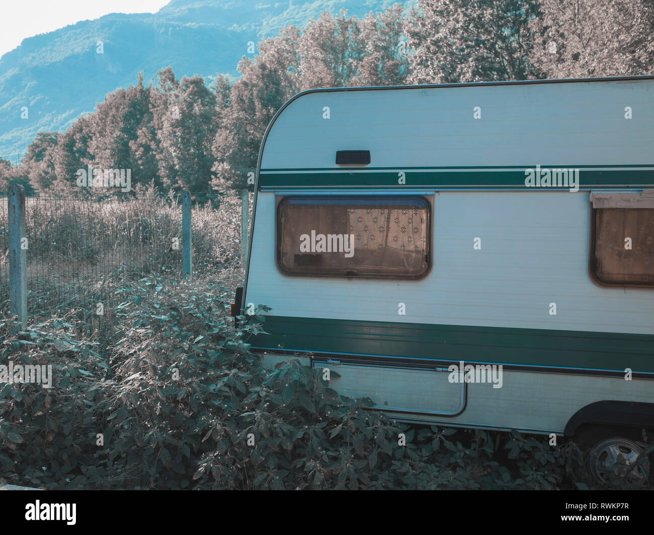 Caravan in Landschaft, Toskana, Italien Stockfoto