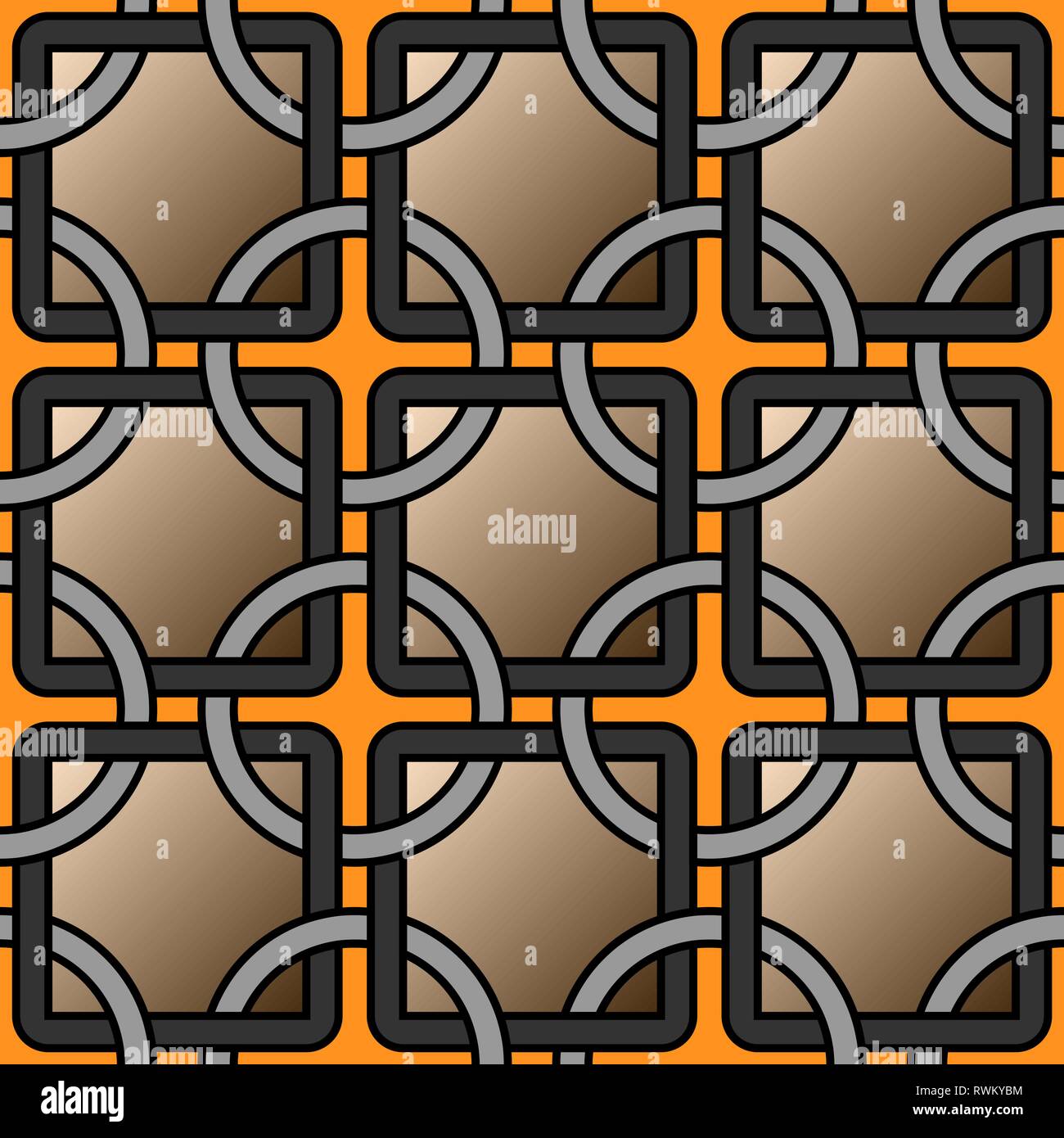 Vektor geometrischen Hintergrund mit Ringen und quadratischen Raster Fliesen nahtlose Muster Stock Vektor