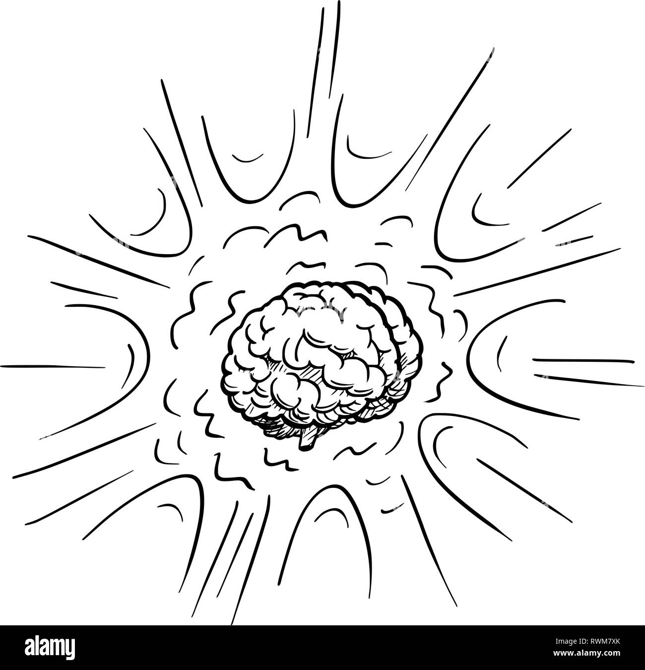 Cartoon Zeichnung von Angeregten menschliche Gehirn Explosion Stock Vektor