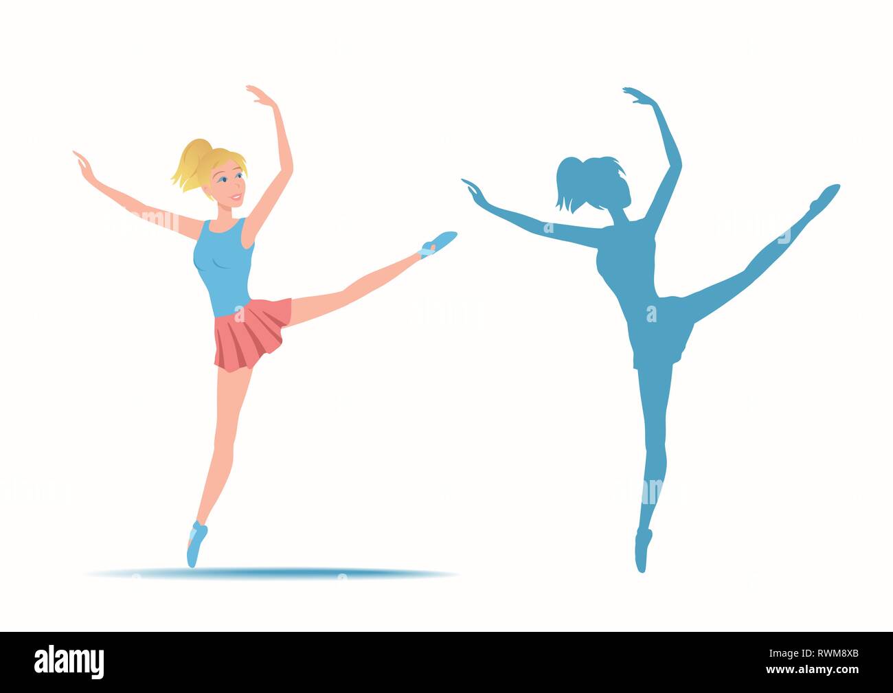 Dancing sportliche und junge Ballerina und Ihre Silhouette. Stock Vektor