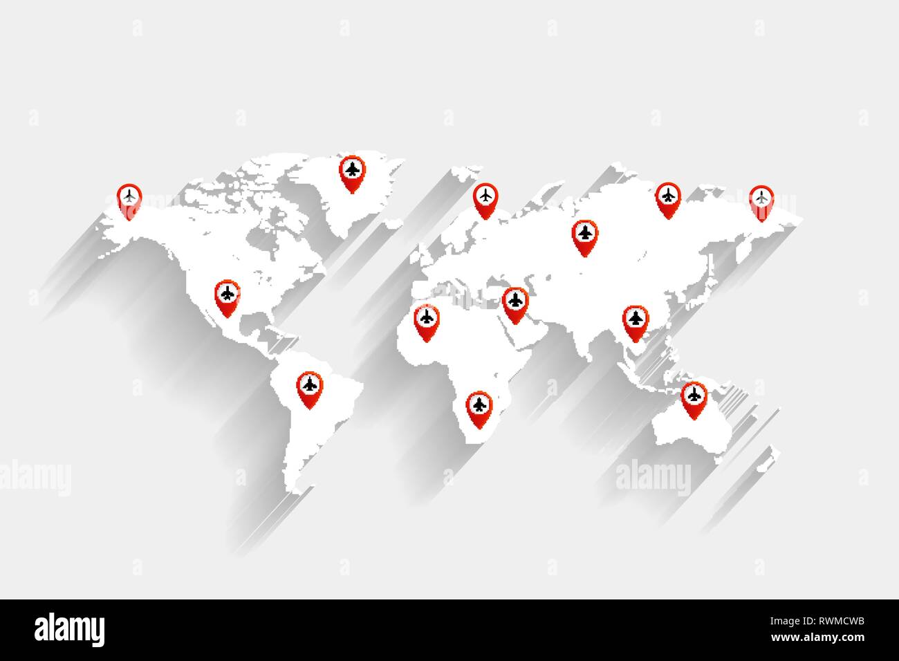 Flughafen und Flugzeug Routen auf Weiß Weltkarte, Vektor, Abbildung, eps 10-Datei Stock Vektor