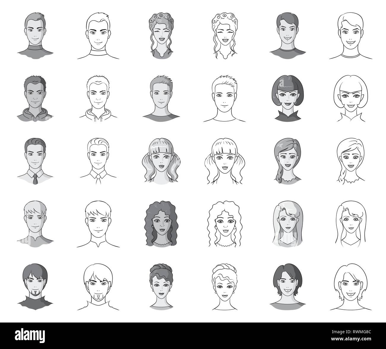 Aussehen, Kunst, Athlet, Avatar, Glatze, Bart, Junge, Sammlung, Design, Kleid, Gesicht, Mimik, Mode, Mädchen, Gläser, Großvater, Großmutter, Frisur, Kopf, menschliche, Icon, Illustration, isoliert, Logo, Mann, monochrom, Outline, Schnurrbart, Außen, Menschen, Personen, Portrait, Satz, Zeichen, Stiefvater, Stiefmutter, Stil, Symbol, Lehrer, Riegel, Benutzer, Vector, Web, Frau, Arbeiten, Vektor, Vektoren, Stock Vektor