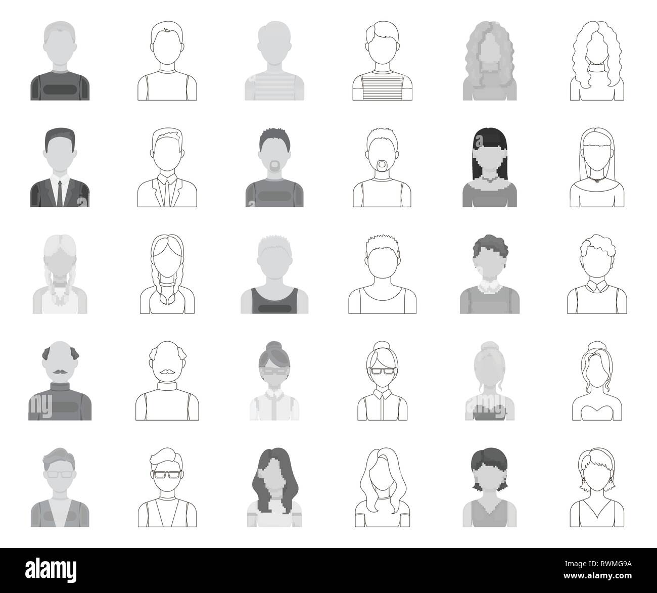 Aussehen, Kunst, Athlet, Avatar, Glatze, Bart, Junge, Sammlung, Design, Kleid, Gesicht, Mimik, Mode, Mädchen, Gläser, Großvater, Großmutter, Frisur, Kopf, menschliche, Icon, Illustration, isoliert, Logo, Mann, monochrom, Outline, Schnurrbart, Außen, Menschen, Personen, Portrait, Satz, Zeichen, Stiefvater, Stiefmutter, Stil, Symbol, Lehrer, Riegel, Benutzer, Vector, Web, Frau, Arbeiten, Vektor, Vektoren, Stock Vektor