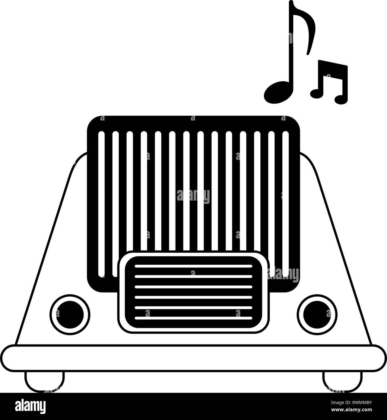 Alte Vintage Radio, Stereo, Schwarz und Weiß Stock Vektor