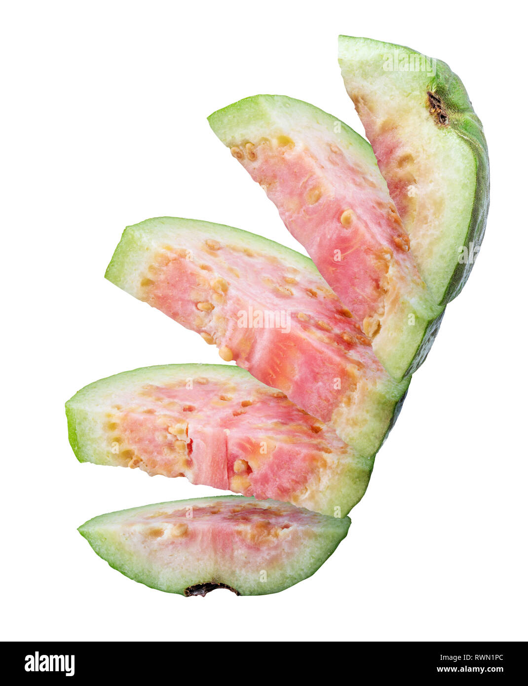 Guave Obst auf weißem Hintergrund. Freistellungspfad Stockfoto