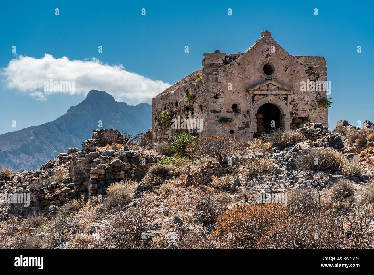 Ruine der Kirche von St. George an Gramvousa Stockfoto