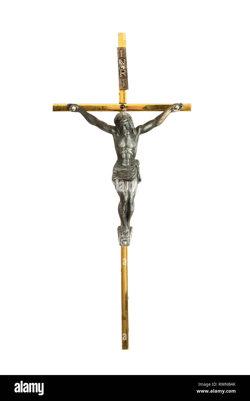 Traditionelle metall Kruzifix isoliert auf weißem Stockfoto