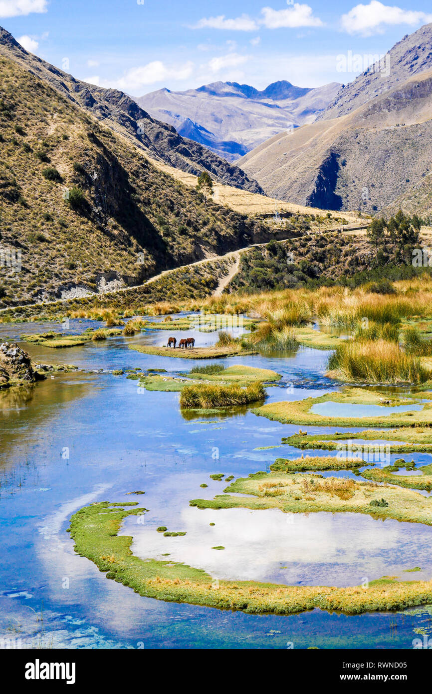 Vogelperspektive von canete Fluss in noch Yauyos-Cochas Landschaft finden, Provinz Yauyos, Peru, Südamerika Stockfoto