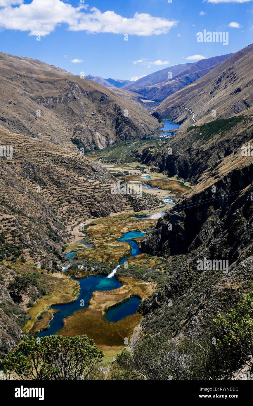 Vogelperspektive von canete River auf noch Yauyos-Cochas Landschaft finden, Provinz Yauyos, Peru, Südamerika Stockfoto
