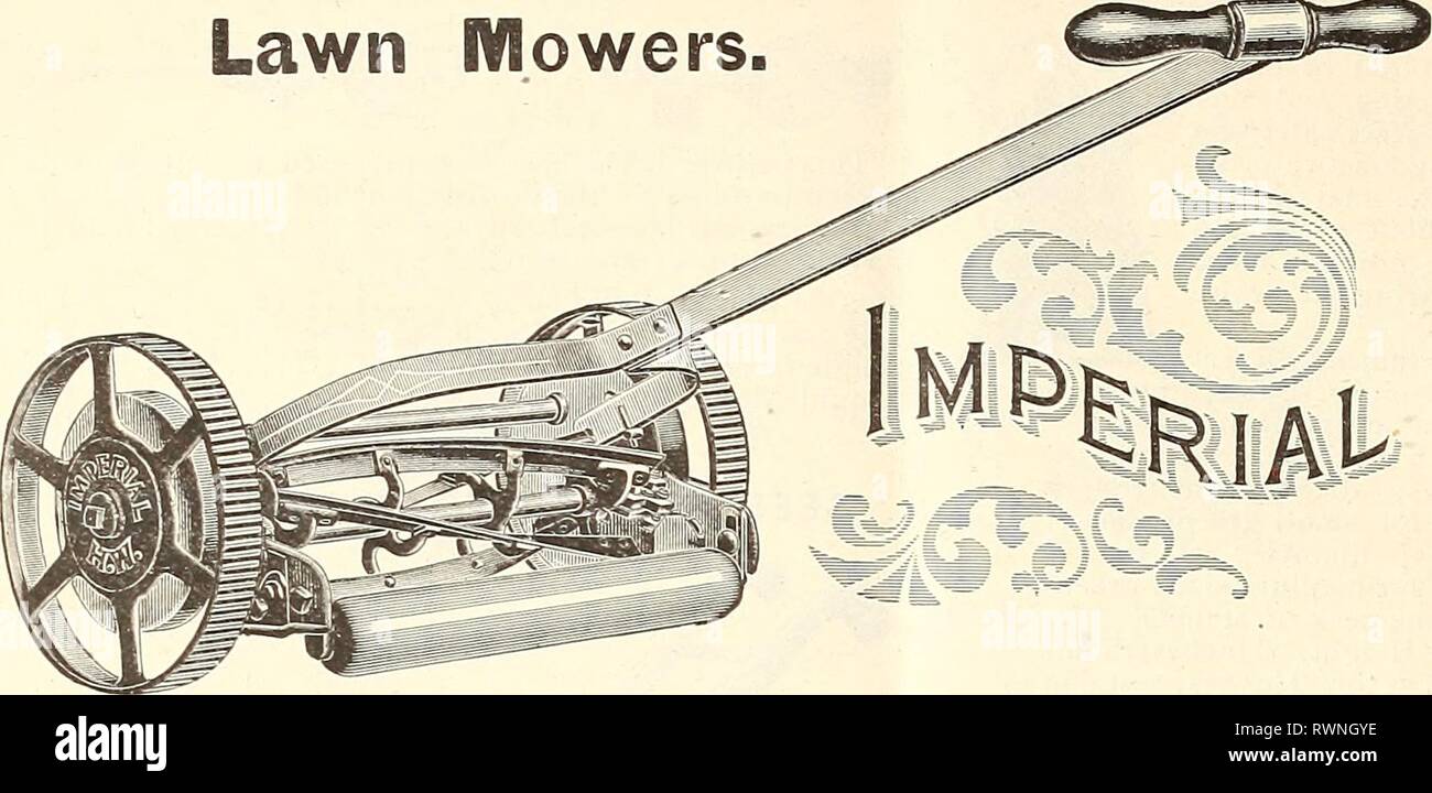 Elliott's 1845 bis 1895 Elliott's 1845 bis 1895: 50. jährliche Ausgabe Elliotts 1845 bis 181895 wmel Jahr: 1895 52 WM. ELLIOTT & Söhne 'Allgemeinen Katalog für das Jahr 1895. Rasenmäher. PHILADELPHIA RASENMÄHER. Es gibt keine bessere Rasenmäher im Markt als diesen bekannten Maschinen; Licht läuft, gut gemacht und leicht in Ordnung gehalten, und besser als jeder andere. Listenpreis. Netto Preis. 10-Zoll-cut, Gewicht 22 Kg $ 13,00 $ 6,50 12-Zoll geschnitten, Gewicht 24 Kg 15,00 7,50 14-Zoll geschnitten, Gewicht 36 Kg 17,00 8,50 16-Zoll geschnitten, Gewicht 38 Kg 19,00 10,00 18-Zoll geschnitten, Gewicht 44 Kg 21,00 11,00 20-Zoll geschnitten, Gewicht Stockfoto