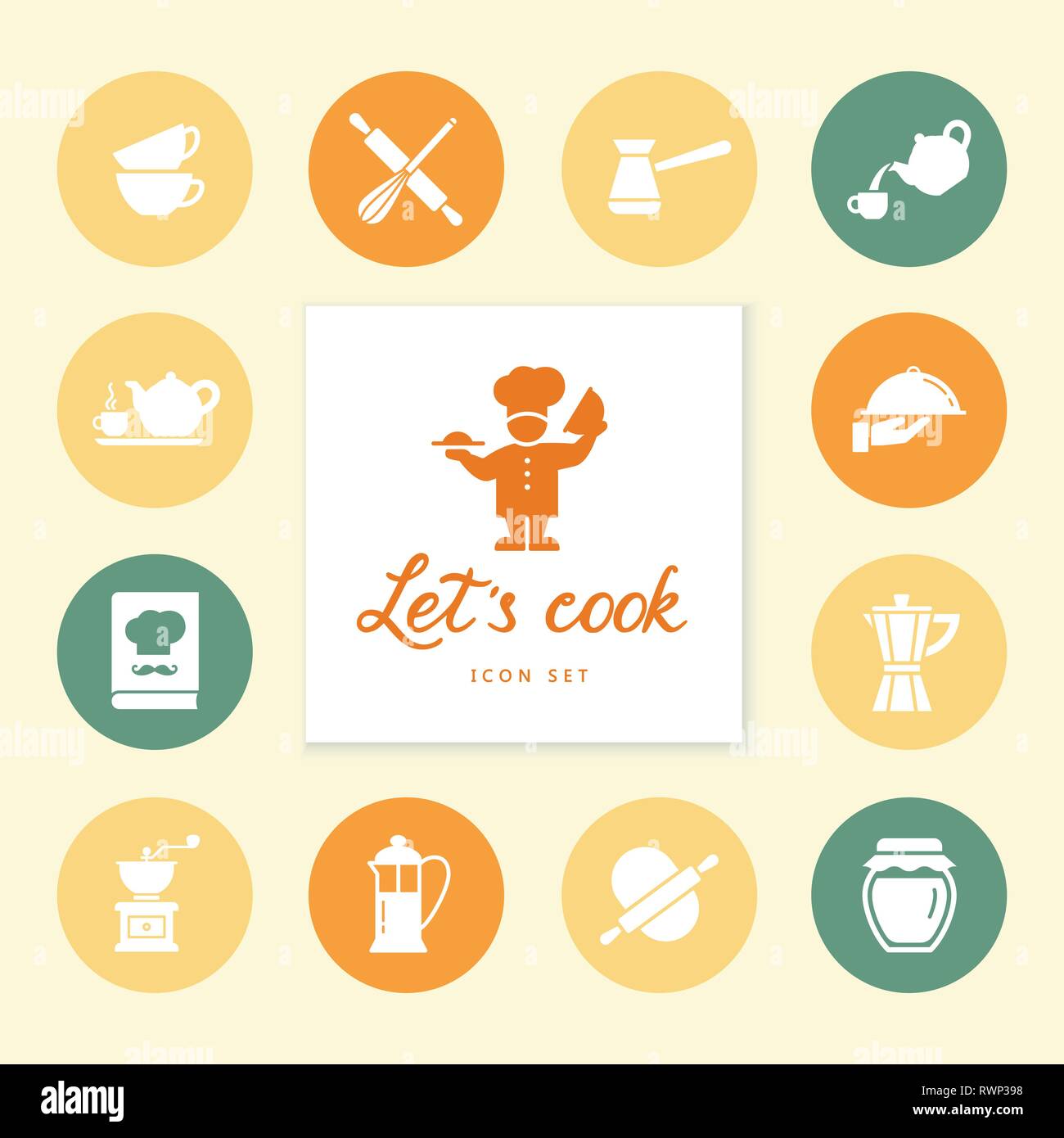 Satz von Clean line Symbole mit verschiedenen Küchengeräten und Geschirr, Kochen ähnliche Objekte. Stock Vektor