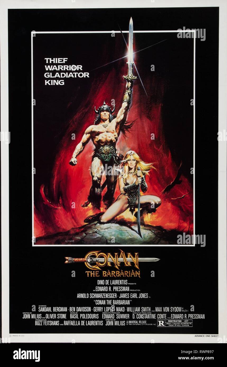 SCHWARZENEGGER, Poster, Conan der Barbar, 1982 Stockfoto