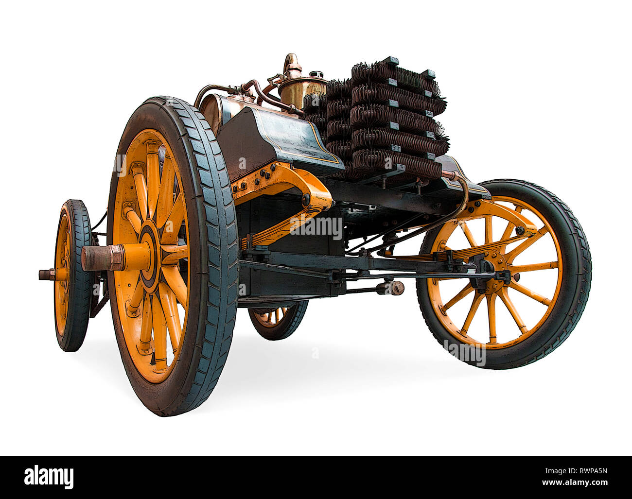 Rennzweier (Der doppelte Racer) ein Veteran Car 1900 hergestellt, auf weißem Hintergrund. Stockfoto