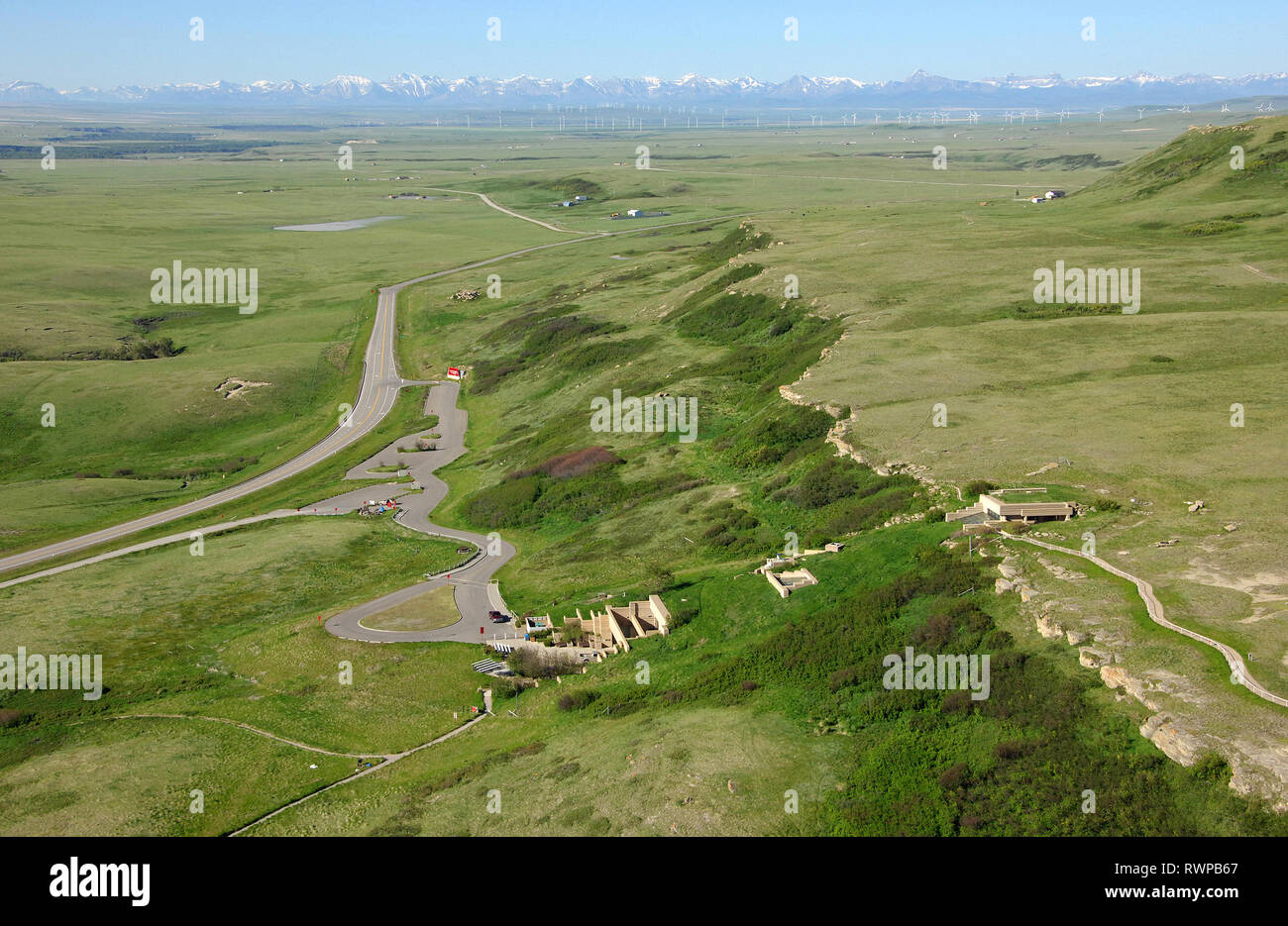 Antenne, Head-Smashed-In-Buffalo-Sprung, Fort Macleod, Alberta, Kanada Stockfoto