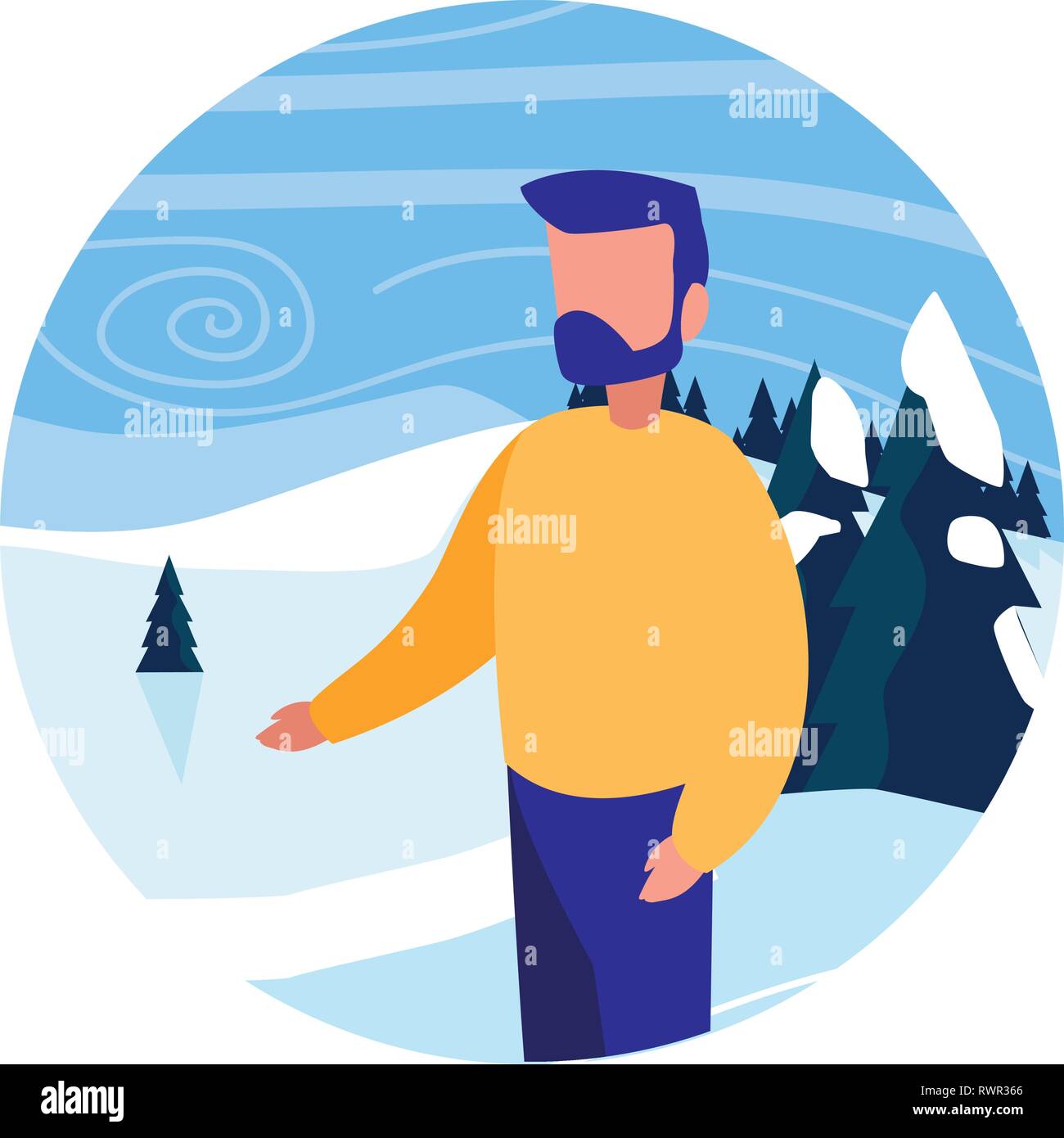 Junger Mann im Wald landschaft Szene Vector Illustration Design Stock Vektor