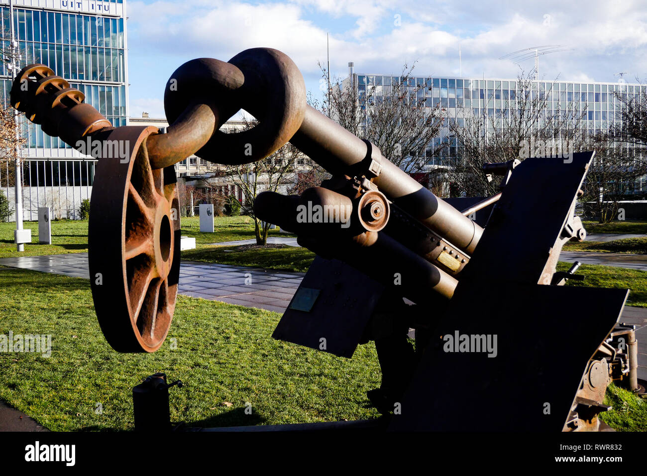 Frieden, Artwork von R. Brandenberg, Place des Nations, Genf, Schweiz Stockfoto