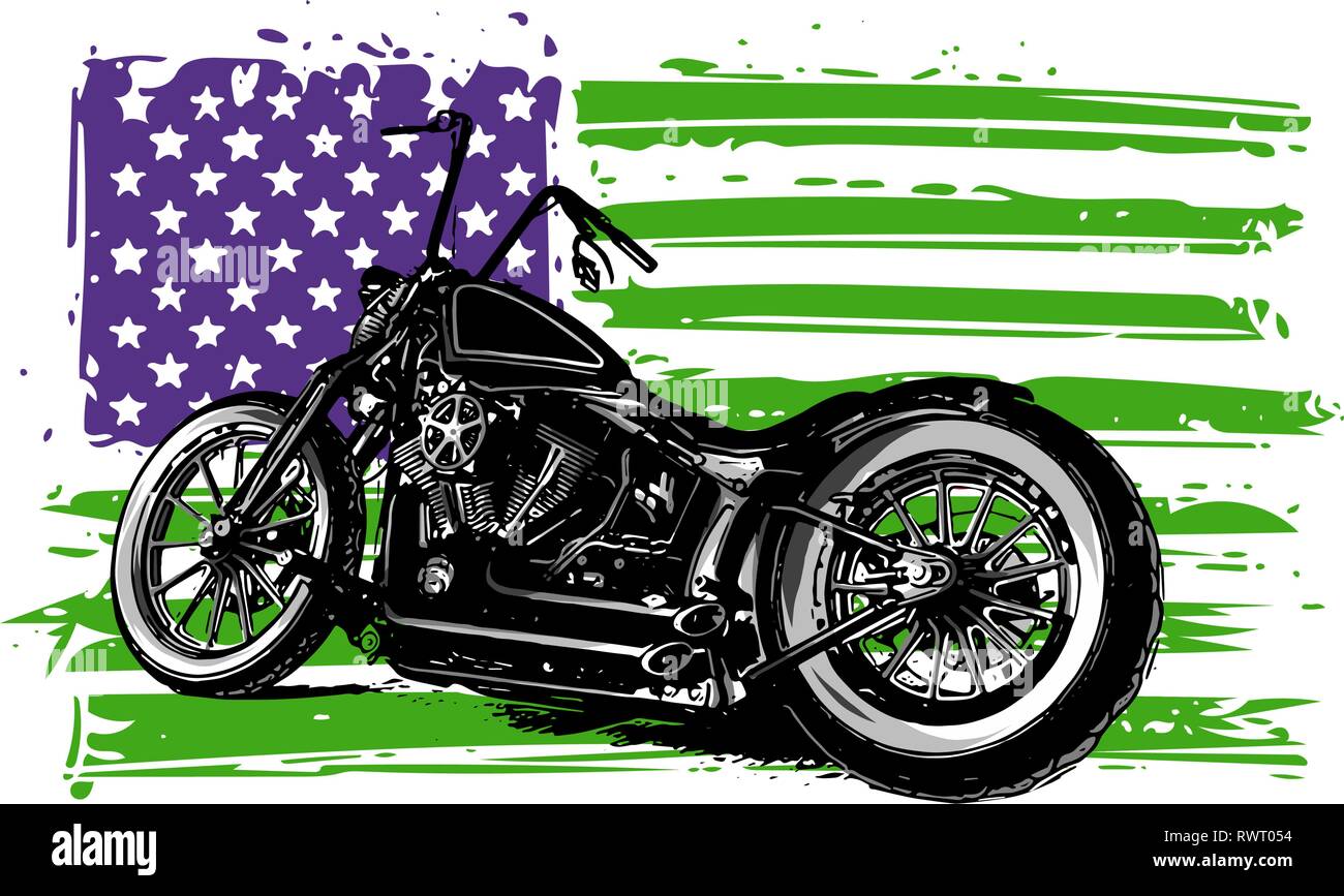 Chopper Motorrad mit der amerikanischen Flagge Abbildung Stock Vektor