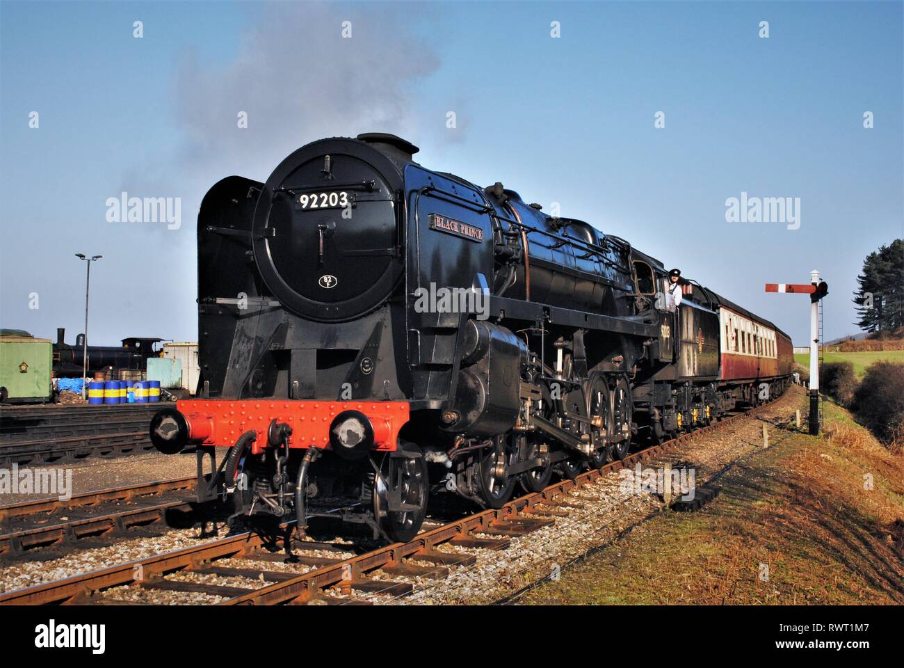 Black Prince Dampfzug in Weyborn auf der North Norfolk Eisenbahn, sonnigen Wintertag Stockfoto
