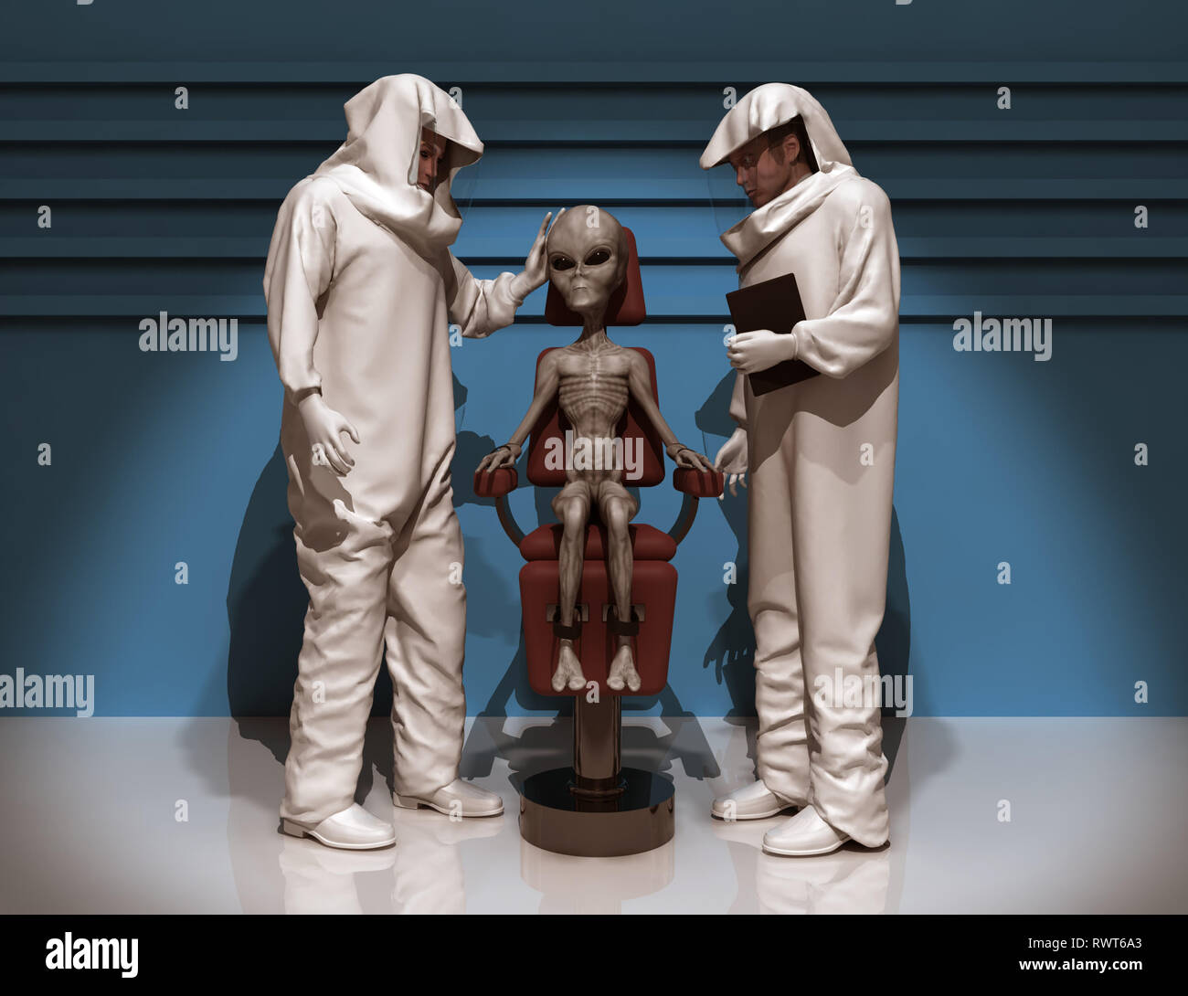 Wissenschaftler beobachten ein Alien Stockfoto